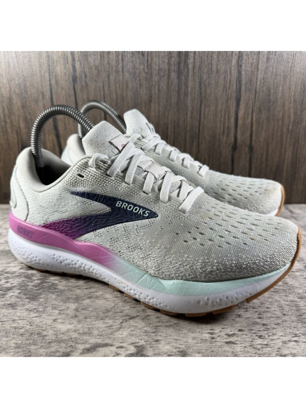 Brooks Ghost 16 Women's Size 7.5B White Grey Estate Blue Running Shoes Sneakers